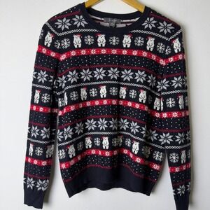 Primark Christmas Sweater Women's M Black‎ Polar Bear Snowflake Holiday Knit